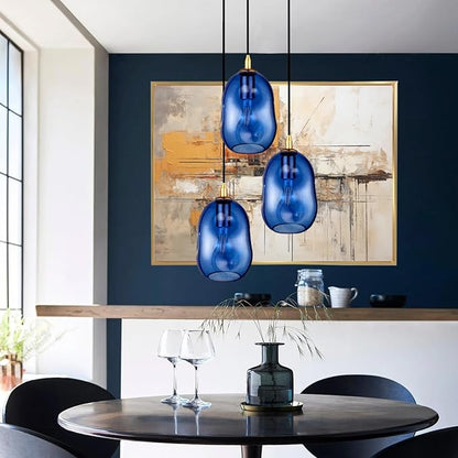 Pendant Lights Kitchen Island Adjustable Organic Globe Modern Gold Ceiling Hanging Light Fixtures for Bar, Counter, Porch, Patio, Over Sink Dining Room,Table 8.5'' Height -Blue