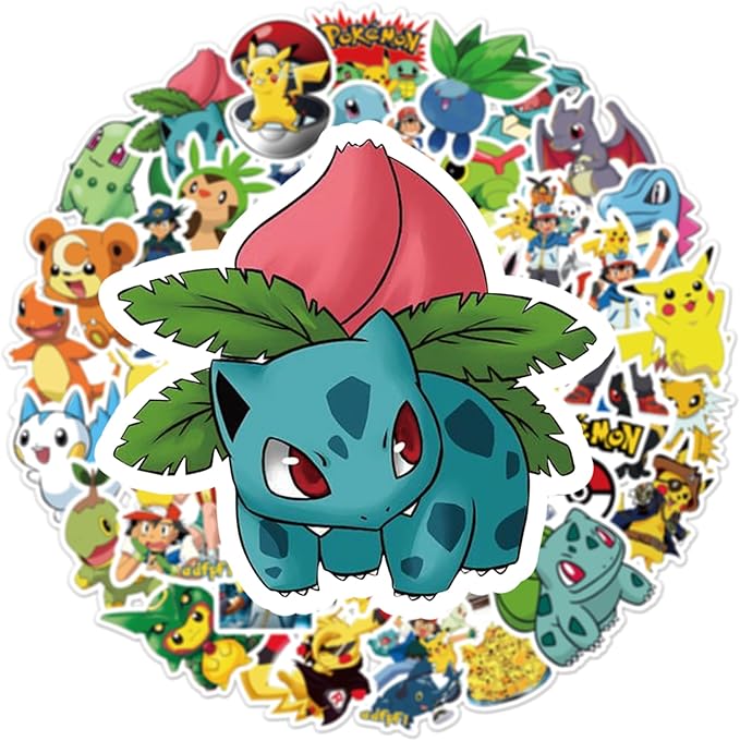 50pcs Cute Cartoon Pokémon Pet Monster Stickers for Teens Adult, Waterproof Vinyl Cute Cartoon Decal for Water Bottle Skateboard Guitar Travel Case Bike Laptop,Car Bumper,Luggage,Phone (POK50)