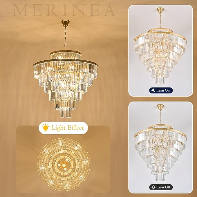 Crystal Chandeliers Large 40" 28 Lights Modern Round Chandelier Luxury Gold 7-Tier K9 Crystal Ceiling Pendant Lighting Fixture for Tall Ceiling Foyer Staircase Living Room