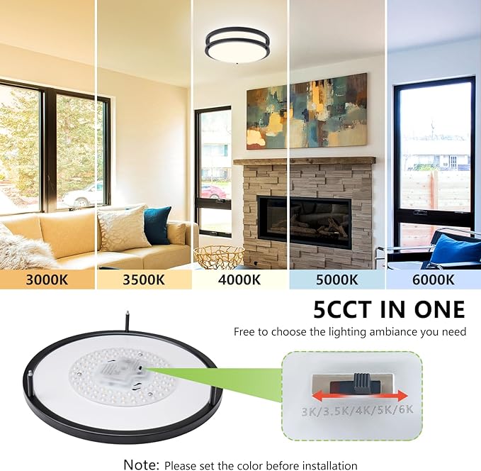 Black Flush Mount Ceiling Light - 2 Pack 24W 3000K/3500K/4000K/5000K/6000K Dimmable 10 Inch Led Ceiling Light Fixture for Bedroom Bathroom Kitchen Hallway (2, Black, 10 Inch)