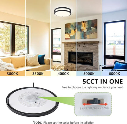 Black Flush Mount Ceiling Light - 2 Pack 24W 3000K/3500K/4000K/5000K/6000K Dimmable 10 Inch Led Ceiling Light Fixture for Bedroom Bathroom Kitchen Hallway (2, Black, 10 Inch)