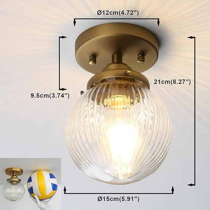 Yosoan 1-Light Indoor Flush Mount Hallway Ceiling Light, Single Modern Hardwired Vintage Industrial Retro Textured Striped Round Shade Farmhouse Lamp for Corridor Kitchen Bathroom Bedroom(Antique)