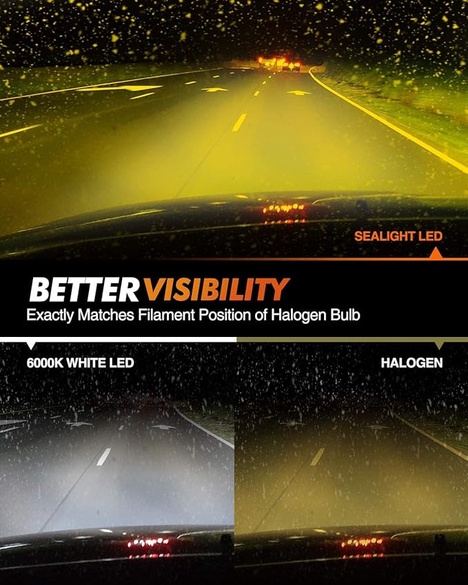 SEALIGHT 9006 LED Fog Light Bulbs Yellow, 600% Brightness 9006 HB4 LED Fog Light, 3000K Amber Strong Penetration 9006 Fog Light Led Bulb Yellow Replacement for Cars,Trucks(Pack of 2)