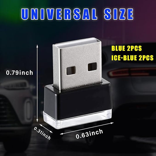 Augeny 4 PCS USB LED Car Interior Atmosphere Lamp, Plug-in USB Decor Night Light, Portable Auto Ambient Lighting Kit, Universal Vehicle Interior Accessories for Most Cars (Blue & Ice Blue)