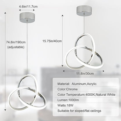 MAYNA Modern Kitchen Island Lights, 4000K LED Pendant Light Fixture, 18W Adjustable Height Modern Led Chandelier for Sink Bedroom Kitchen Island Cafe, 3 Pack (Chrome)