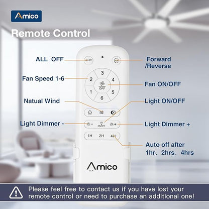 Amico 72 inch Brushed Nickel Ceiling Fan with Light, Large Modern Ceiling Fans with Remote, Reversible DC Motor, Dimmable 3CCT LED, Quiet Indoor/Outdoor for Living Room, Bedroom, Patio