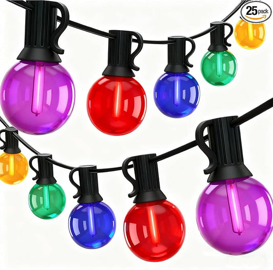 50Ft G40 Multicolor Christmas Lights Outdoor, Outdoor Christmas String Lights with 27 G40 LED Globe Colored Bulbs, Hanging Patio String Lights for Outside Xmas Tree Backyard Porch Party Roofline