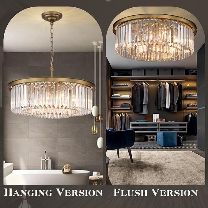 Crystal Chandelier Pendant Ceiling Lights Gold Chandeliers Lighting Fixture for Dining Living Room Foyer Hallway 8-Lights (Dia 24 Inch)