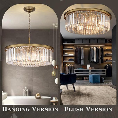 Crystal Chandelier Pendant Ceiling Lights Gold Chandeliers Lighting Fixture for Dining Living Room Foyer Hallway 8-Lights (Dia 24 Inch)