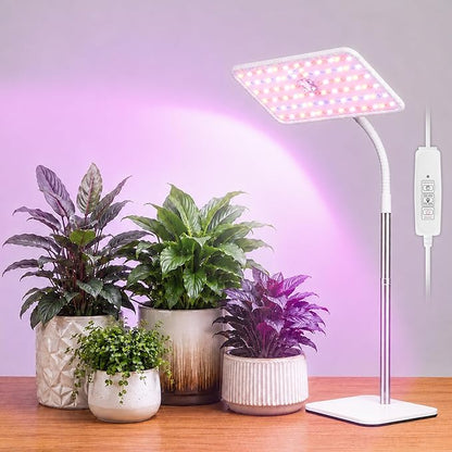 KINGPLUS Grow Lights with Stand, Full Spectrum Growing Light for Indoor Plants, 120 LEDs, 4 Dimmable Levels, Timer 4/8/12h, 12-60inches Height Adjustable,18w, Ideal for Desk Small Plants