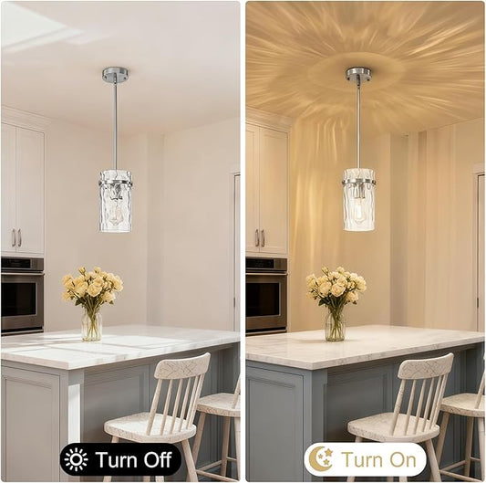 5.5" Nickel Hammered Glass Pendant Light, Brushed Nickel Kitchen Pendant Lights, Modern Kitchen Island Light Over Dining Light Fixture Bedroom Foyer 1 Pack