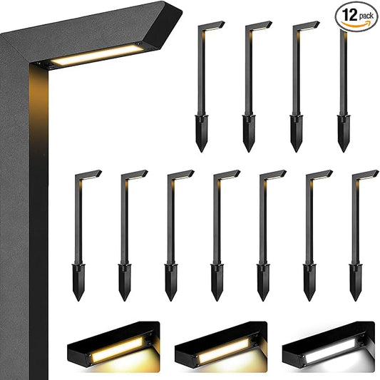 Gardencoin 3CCT LED Low Voltage Landscape Pathway Light, 12V Premium 3000K/4000K/5000K Selectable Path Lights Wired, Modern Walkway Lights Outdoor, Higher Housing with Larger Stake (19.71IN, 12pack)