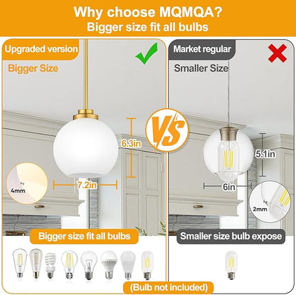 1 Pack 7.2-Inch Globe Pendant Lights, Mid Century Gold Pendant Light Fixtures, Globe Pendant Lights Kitchen Island with Milk Glass Shade Adjustable Hanging Fixture for Dining Room (Bulbs not Included)