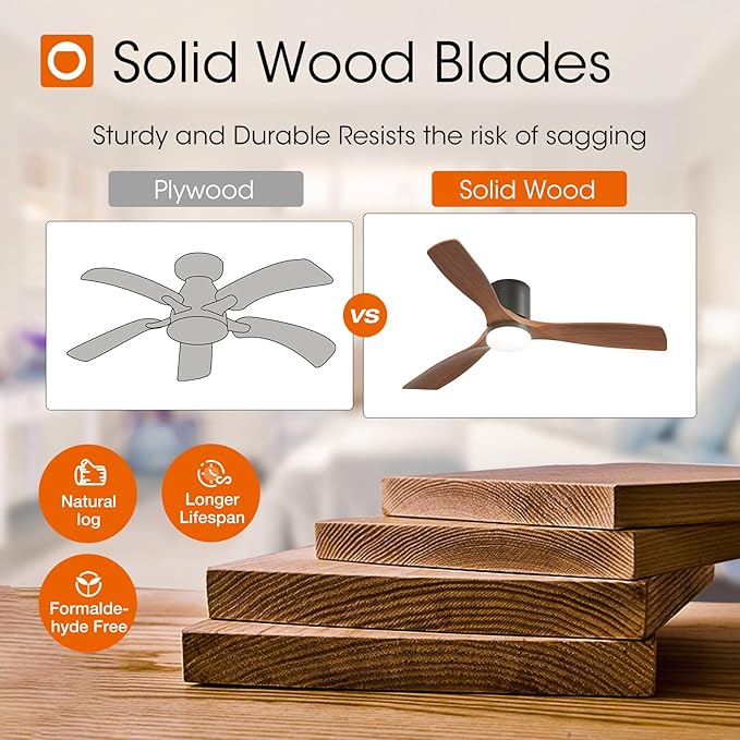 addlon 52 inch Ceiling Fans with Lights, Low Profile Ceiling Fan with Light and Remote Control, Flush Mount, Reversible, 3 Wood Blades, 3CCT Dimmable, Black Walnut Ceiling Fan for Indoor/Outdoor Use