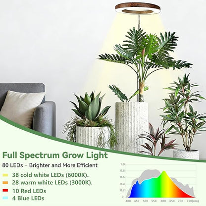 Wood Grain Grow Lights for Indoor Plants Plant Growing Lamp, Full Spectrum Plant Lights for Indoor Growing (Wood Color Without Base, 2 Pack)