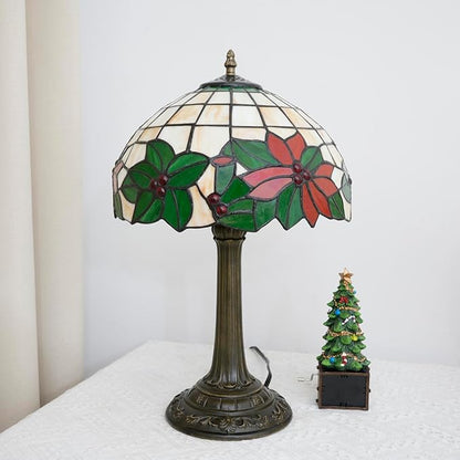 Tiffany Lamp Stained Glass Table Lamp 12 Inch Green Red Christmas Flower Warm Color Reading Lamp Suitable Shops Dormitories Home And Office Decoration Tiffany Style Retro Holiday Home Decoration Gift