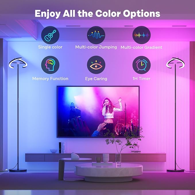SIBRILLE Upgraded RGBCW Floor Lamp, Bright Color Changing RGB Standing Lamp, Modern Stepless Dimmable LED Tall Lamp with Remote Control, 20W 3000-6000K Floor Lamps for Living Room, Bedroom, Office