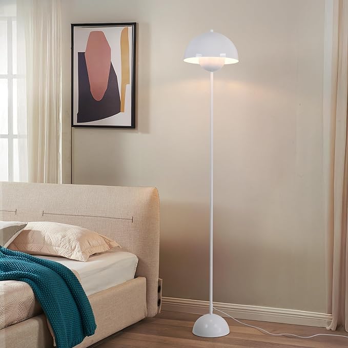 COSYLUX Modern Floor Lamp for Living Room, Industrial Tall Standing Lamp for Bedroom, Metal Shade Reflecting Light Reading Floor Lamp for Office, Nursery Room, Corner(Glossy White)