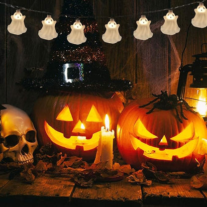 Halloween Ghost String Lights, 8.5Ft Outdoor Halloween Decorations Lights with 10 White Ghosts Lights Waterproof, Hanging Ghosts Fairy Lights UL Listed for Patio Garden Backyard Party Bedroom Window
