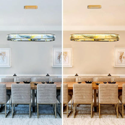 Luxury Crystal Chandelier, Modern Rectangular LED Pendant Light for Kitchen Island Dining Room, 40 Inch, No Assembly Required