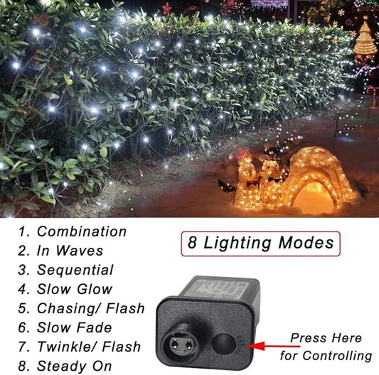 Cool White Net Lights, 360 LED Outdoor Christmas Net Mesh Lights for Bushes 21x5 ft, 8 Modes Waterproof Twinkle String Lights Connectable for Christmas Hedge Yard Garden Party Decor