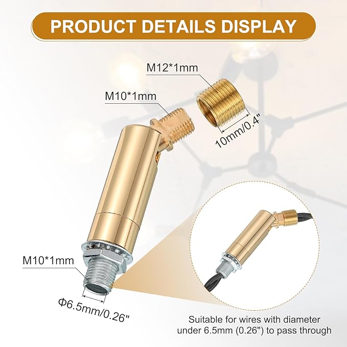 MECCANIXITY Sloped Ceiling Adapter, 90/345 Degree 60x13mm M10 Fine Thread Sloped Ceiling Light Fixture Adapter Kit for Ceiling Pendant Light Chandelier Track Suspend(Brass)