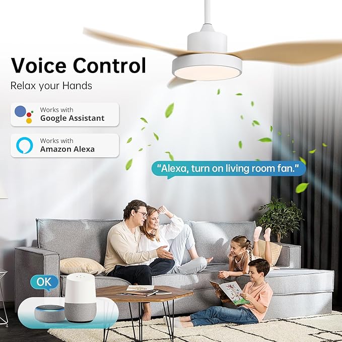 48 Inch Ceiling Fan with Lights Flush Mount Modern Outdoor Ceiling Fans with Remote,3 CCT Dimmable Quiet DC Motor & Timer for Patio/Bedroom/Farmhouse/Indoor (Natural Wood, 48 Inch/Smart Control)