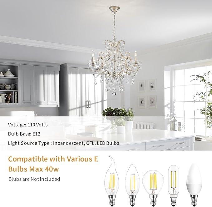 Crystal Chandelier, Nickel Crystal Lighting,5-Light Modern Chandelier for Living Room Kitchen Island Entryway Bedroom