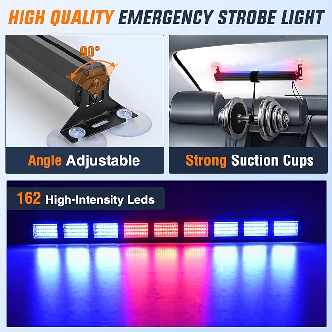 Nilight 162 LED Traffic Advisor Strobe Light Bar 2-in-1 Red Blue Emergency Warning Hazard Lights with Controller 4 Switchable Color 36 Flash Pattern for Trucks Cars Tow Plow Construction Vehicles