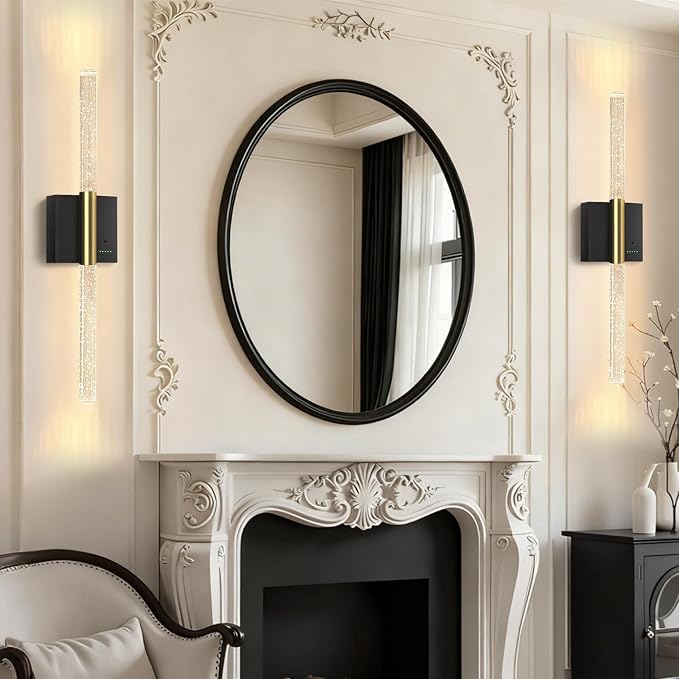 Battery Operated Wall Sconces Set of 2, 28in Rechargeable Wireless Wall Lights, 8000mAh Dimmable Modern LED Wall Lamp Fixtures with Timer Function for Living Room Bedroom Bathroom Hallway, Black