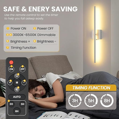 Rechargeable Battery Operated Wall Sconces, 11000mAh Wireless White Wall Lights with Remote Control, 350°Rotate Dimmable Wall Lamp, 3 Color Temperatures, for Bedroom Living Room Hallway, 1 PCS