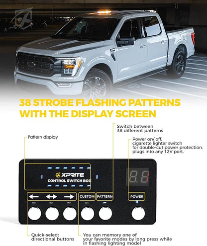 Xprite White Amber Rooftop Emergency Strobe Light Bar, US Flag Beacon Safety Flashing Warnin Lights w/Control Panel Magnetic Base for Construction Trucks Plows Postal Security Cars