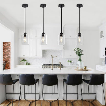 3 Pack Black Pendant Lights Kitchen Island, Modern Glass Pendant Lighting Over Island Kitchen Hanging Dining Room Light Fixtures Adjustable Pendant Lights for Bathroom Hallway Entryway Bedroom
