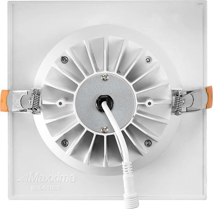 Maxxima 6” Ultra-Thin Recessed Anti-Glare LED Downlight Canless IC Rated 1300 Lumens 5 Color Temperature Select 2700K/3000K/3500K/4000K/5000K Dimmable Square White Trim 90 CRI 5CCT Slim J-Box Included