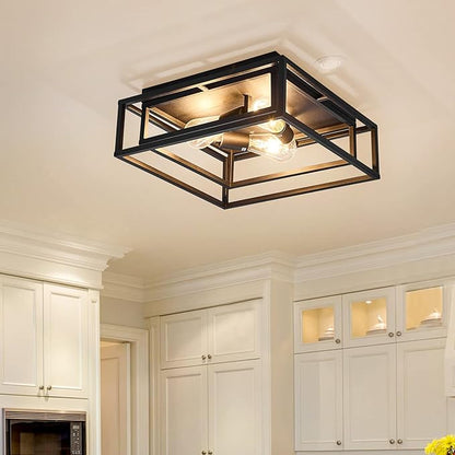 ZGLAOJT Black Flush Mount Ceiling Light Fixture，3-Light Industrial Metal Close to Ceiling Lights，Farmhouse Lighting for Hallway Bedroom Kitchen Dining Room
