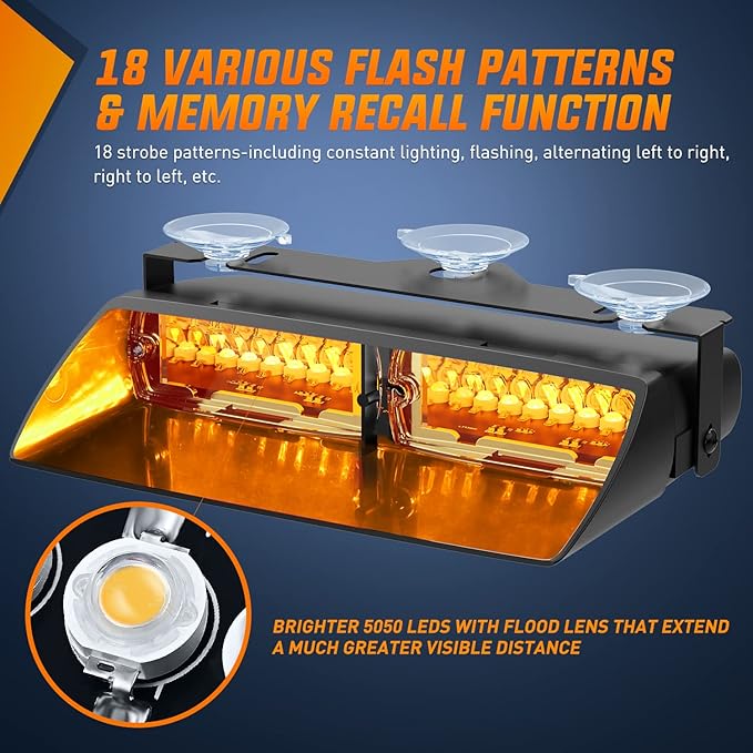 Nilight Emergency Strobe Lights Windshield Hazard Warning Safety Flash Light with Suction Cups Super Bright LED for Police Enforcement Firefighters Vehicle Truck