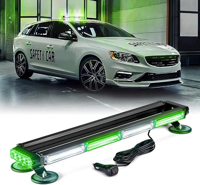 Xprite 26" COB LED Strobe Rooftop Flashing Light Bar, Double Side Hazard Warning Beacon Lights w/Magnetic Mount for Emergency Vehicles Construction Cars Trucks Traffic Security White Green