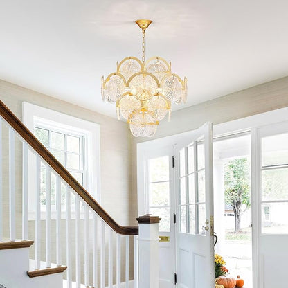 WUZUPS 6-Light Round Crystal Chandelier Pendant Ceiling Light Modern Lighting Fixture for Bedroom Hallway Bar Kitchen Bathroom, H 17.3" W 22.8", E12 Base, Gold
