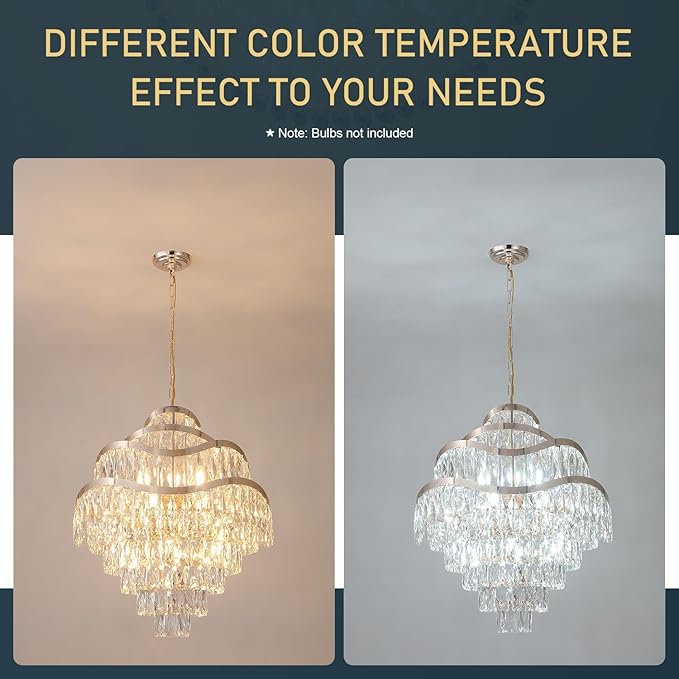9-Tier K9 Crystal Chandelier 16 Lights Luxury Gold Light Fixtures 24" Crystal Pendant Ceiling Lighting for Living Room Dining Room Foyer Bedroom Kitchen, E12