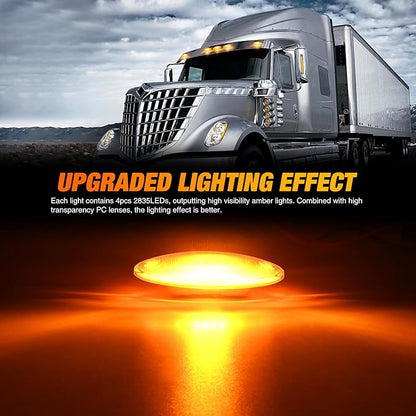 Nilight Cab Roof Marker Light 5 PCS 4 LED Amber Top Clearance Indicator Lights Waterproof Surface Mount for Heavy Duty Trucks Trailer RV Camper Tractor