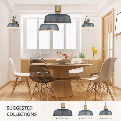 Darkaway Large Industrial Pendant Light Fixtures with Hammered Metal Shade, 2 Pack Blue 18.1inch Oversized Pendant Lighting for Kitchen Island Hanging Lamp Adjustable Height