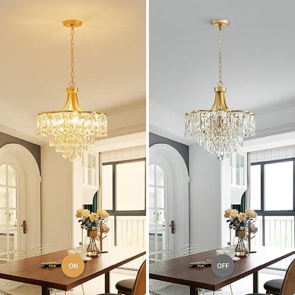 WUZUPS Crystal Chandelier Pendant Ceiling Light Modern Lighting Fixture for Bedroom Hallway Entry Kitchen Bathroom, H 21.1" x W 19.3", E12 Base, Gold