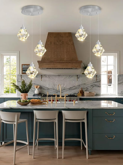 3-Lights Pendant Lights Kitchen Island Mini Chandelier,Modern Silver Pendant Light with Remote Control,Hanging Light Fixture for Dining Room Hallway