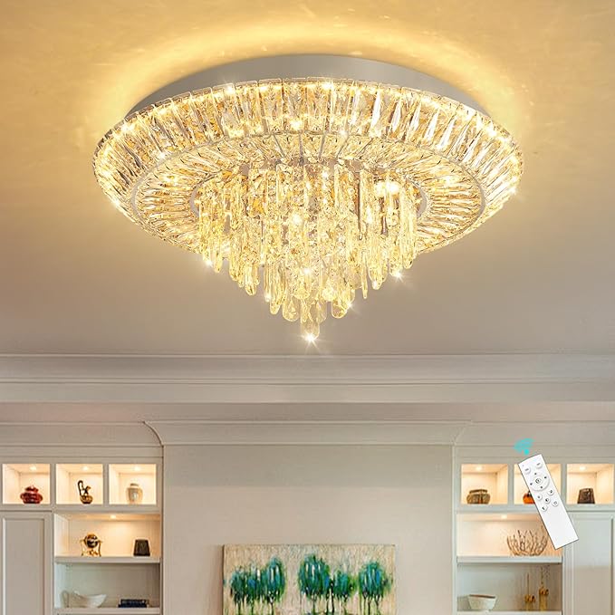 Modern LED Chandelier Crystal Ceiling Light Fixture Raindrop Chandeliers Dimmable Lighting for Living Room Dining Room Entryway Bedroom Silver