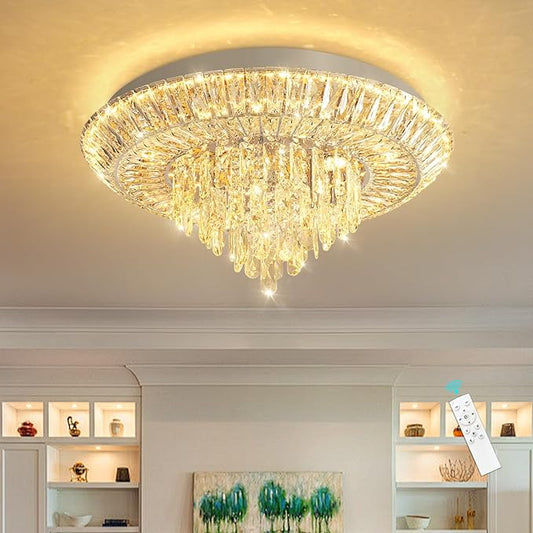 Modern LED Chandelier Crystal Ceiling Light Fixture Raindrop Chandeliers Dimmable Lighting for Living Room Dining Room Entryway Bedroom Silver