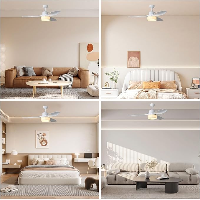 Eamonex LED 52 inches DC Fabric Ceiling Fan with Light Fixture and Remote Control,Modern Boho Dimmable Fandelier for Indoor,Outdoor,Bedroom,Living room,Dining room