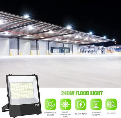 240W LED Stadium Light Flood Light LED Tennis Court Lights ETL Listed 33600LM 5000K IP65 Waterproof Basketball Court Lights Outdoor AC 100-277V
