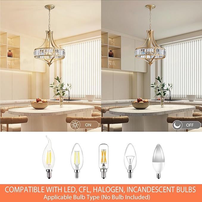 Modern Gold Crystal Chandeliers for Dining Room Pendant 4-Light Rustic Farmhouse Chandelier with Round Metal Lampshade for Living Room Kitchen Island Hallway Bedroom Foyer