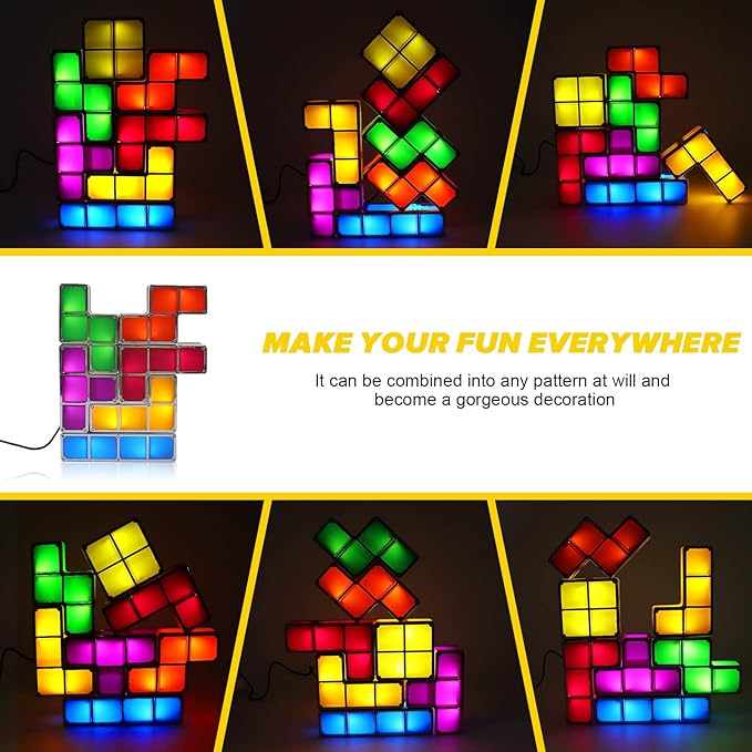 LOSCHEN Night Light,DIY Stackable LED 7 Colors Interlocking Induction Novelty Desk Lamp,3D Puzzle Magic Light Bright Toy for Kids Teens,Gamer Decor Ideal USB Plug