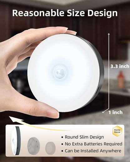 EZVALO Under Cabinet Lighting, 1000mAh Rechargeable Puck Lights with Remote, 3 Color Temps & 12 RGB Motion Sensor Closet Lights Indoor, Dimmable Under Counter Lights for Kitchen (Black, 6 Packs)